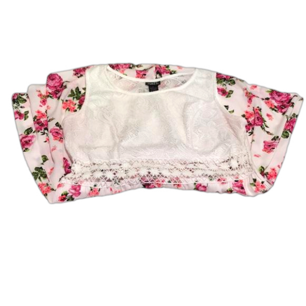 RUE21 Creamy White Cut Out Lace Top w/Pink Floral Silky Bottom Sundress—Sz XL - Picture 5 of 16